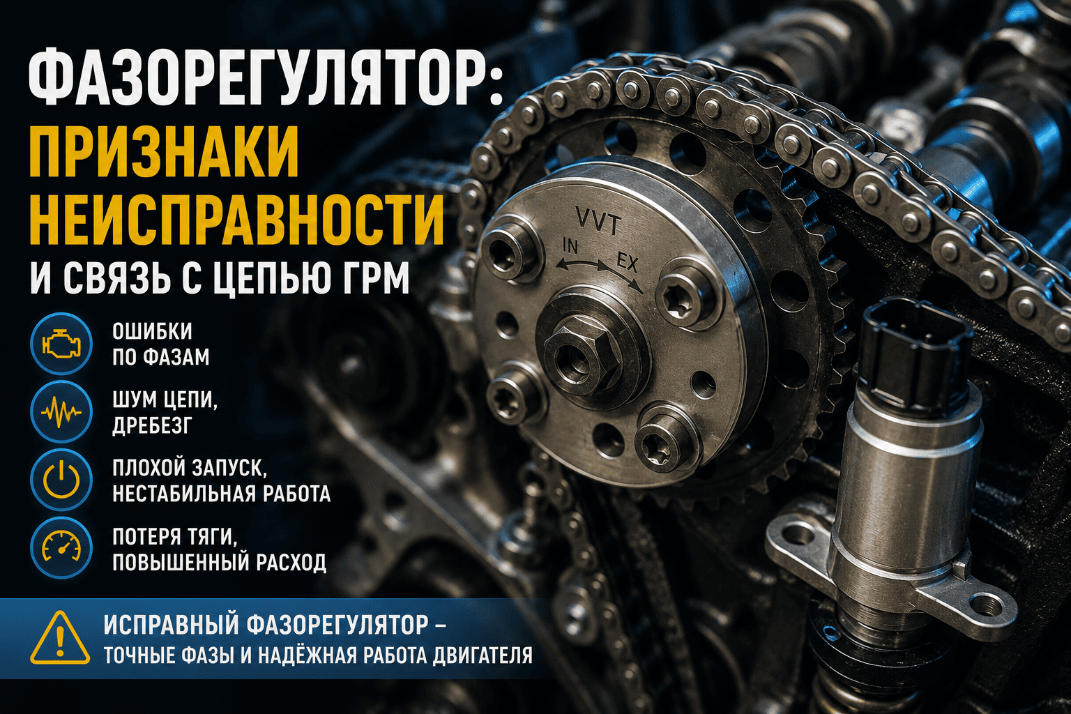 Фазорегулятор: признаки неисправности и связь с цепью ГРМ