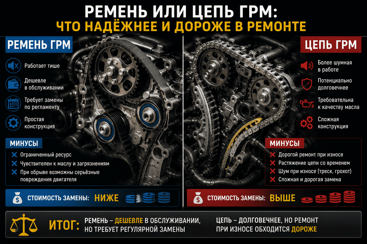 Ремень или цепь ГРМ: что надёжнее и дороже в ремонте