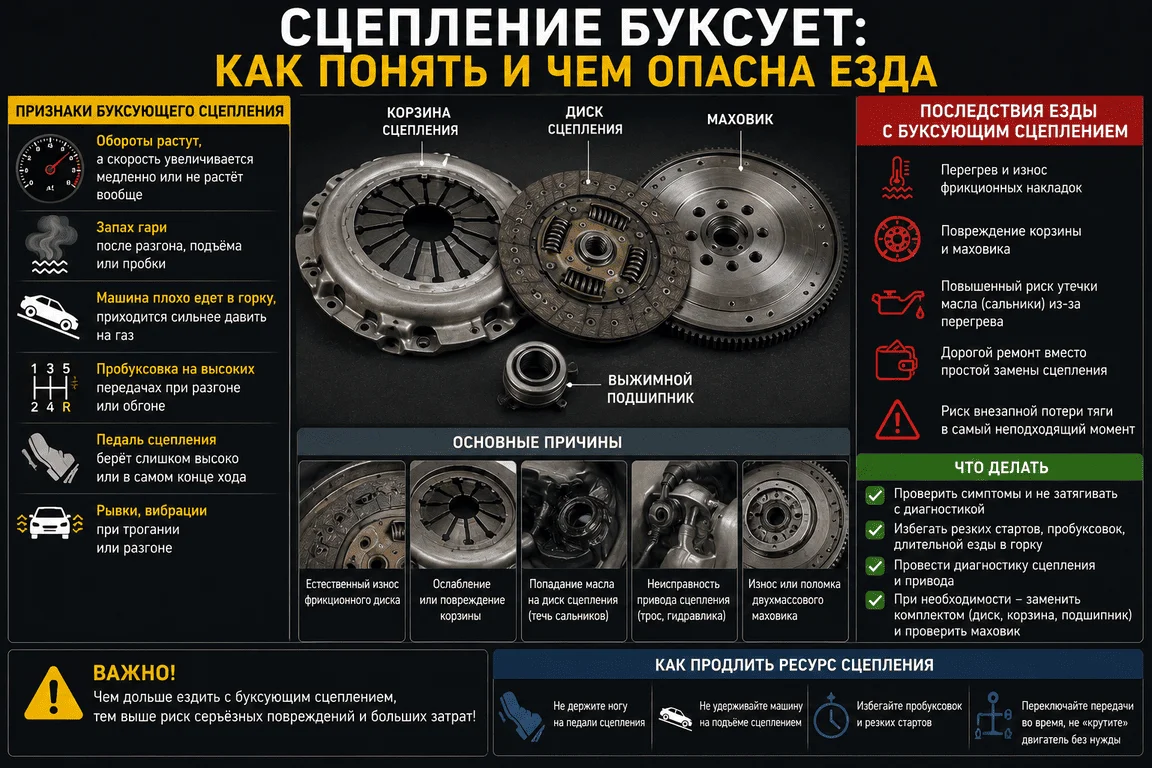 Сцепление буксует: как понять и чем опасна езда