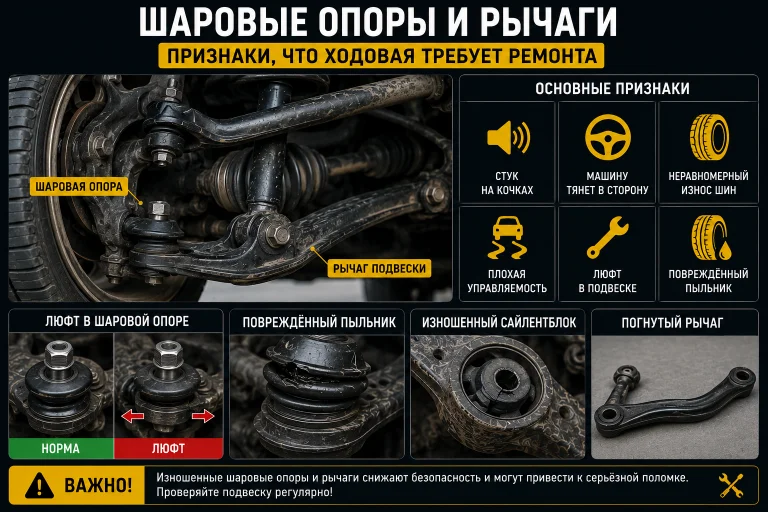 Шаровые опоры и рычаги: как понять, что ходовая требует ремонта