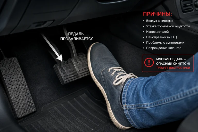 Мягкая педаль тормоза: почему это опасный симптом