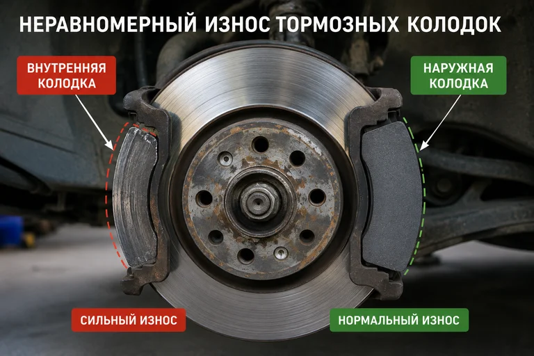 Почему тормозные колодки изнашиваются неравномерно
