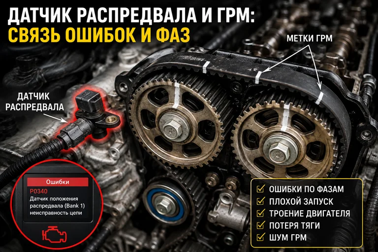 Датчик распредвала и ГРМ: связь ошибок и фаз