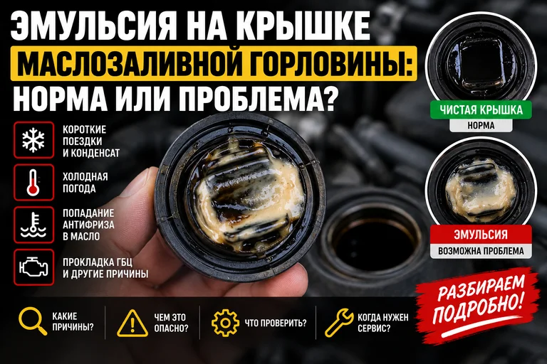 Эмульсия на крышке маслозаливной горловины: норма или проблема